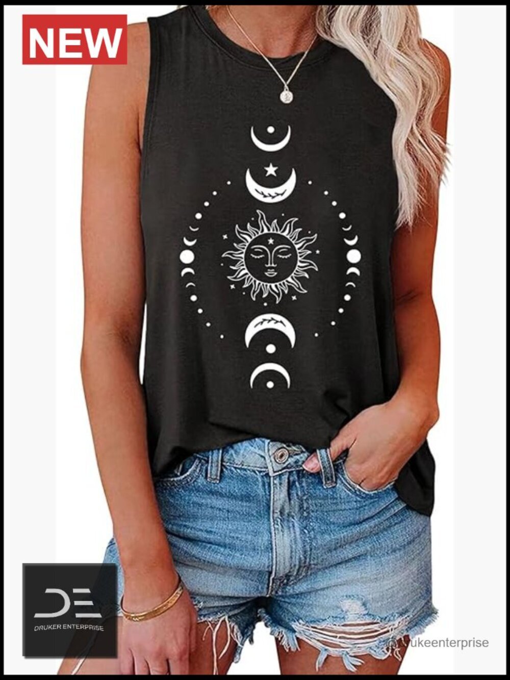 Loose Fit Crewneck Sleeveless Tank Top Cotton Blend Summer Casual Top